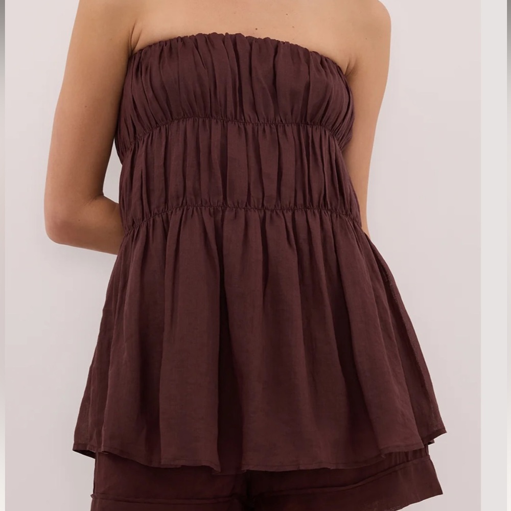 DISSH - Artie Walnut Ramie Strapless Top